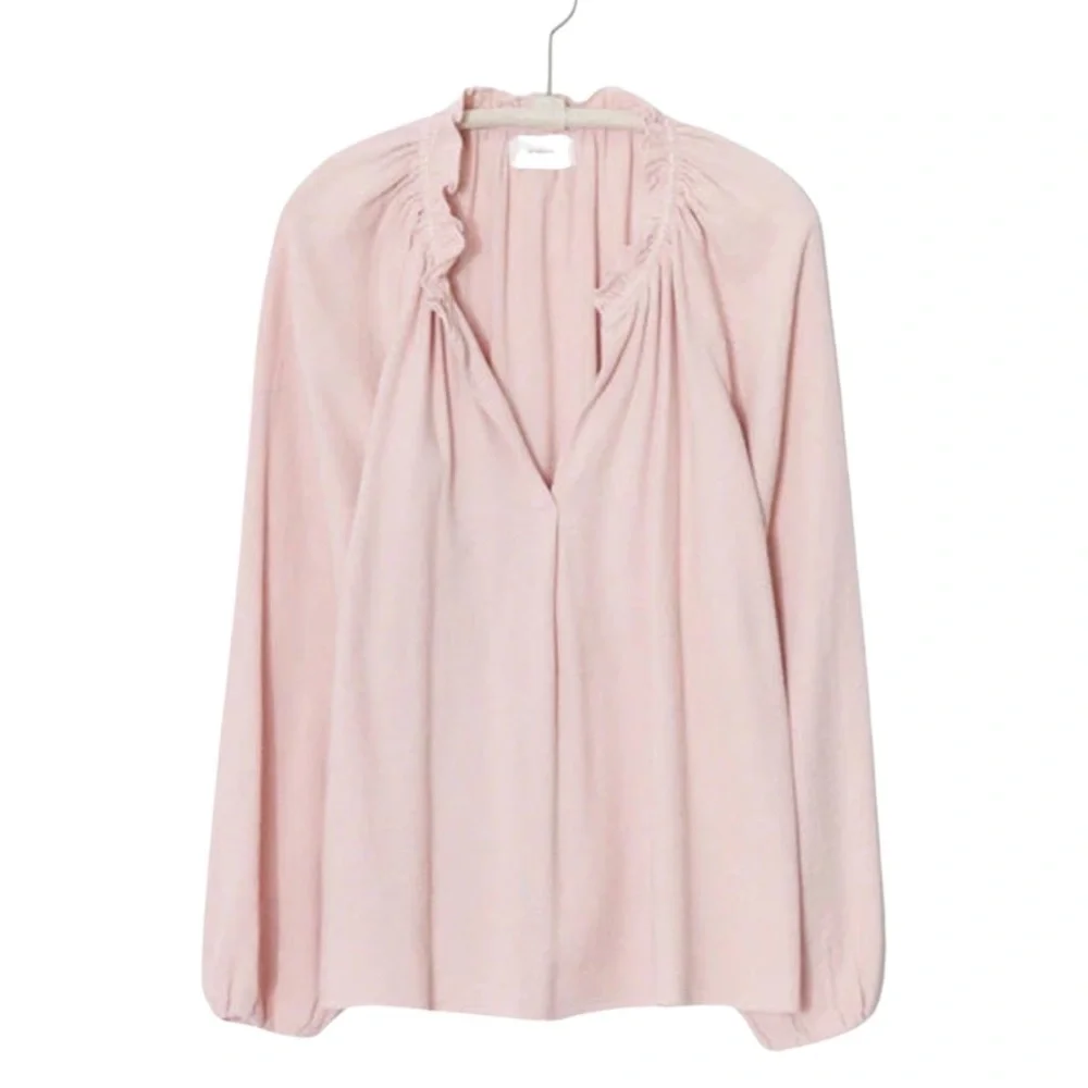 XIRENA Camila Crepe Top Rosefinch Pale Pink V-Neck Long Sleeve Loose Fit Size SM - Picture 2 of 16